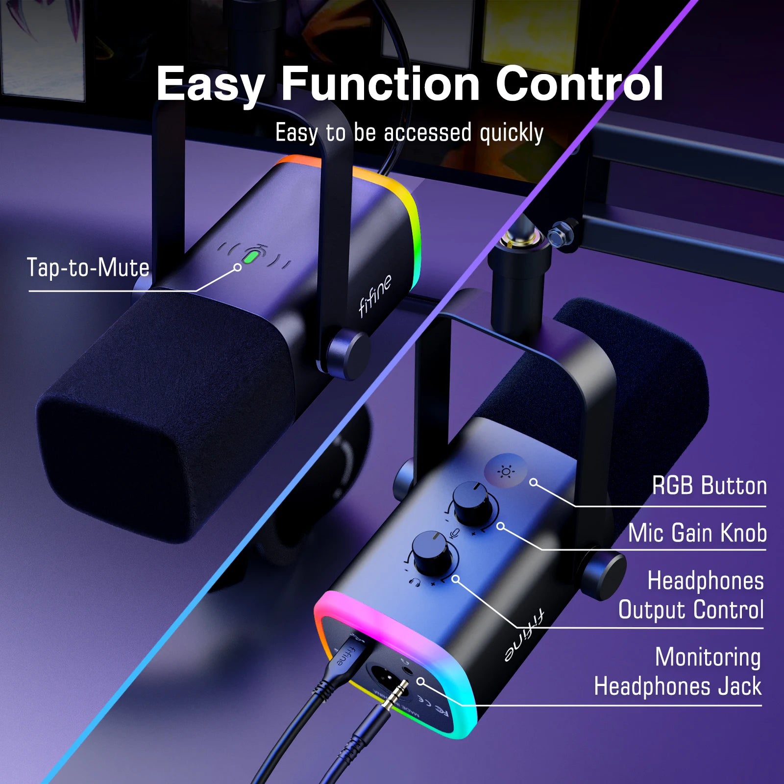 FIFINE AM8T Microphone - RGB Lighting Features