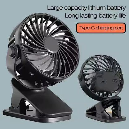 8000 mAh Clip-On Fan – Quiet 5-Speed Portable Air Circulator with LED Light – USB-C Rechargeable for Camping, Desk, Travel