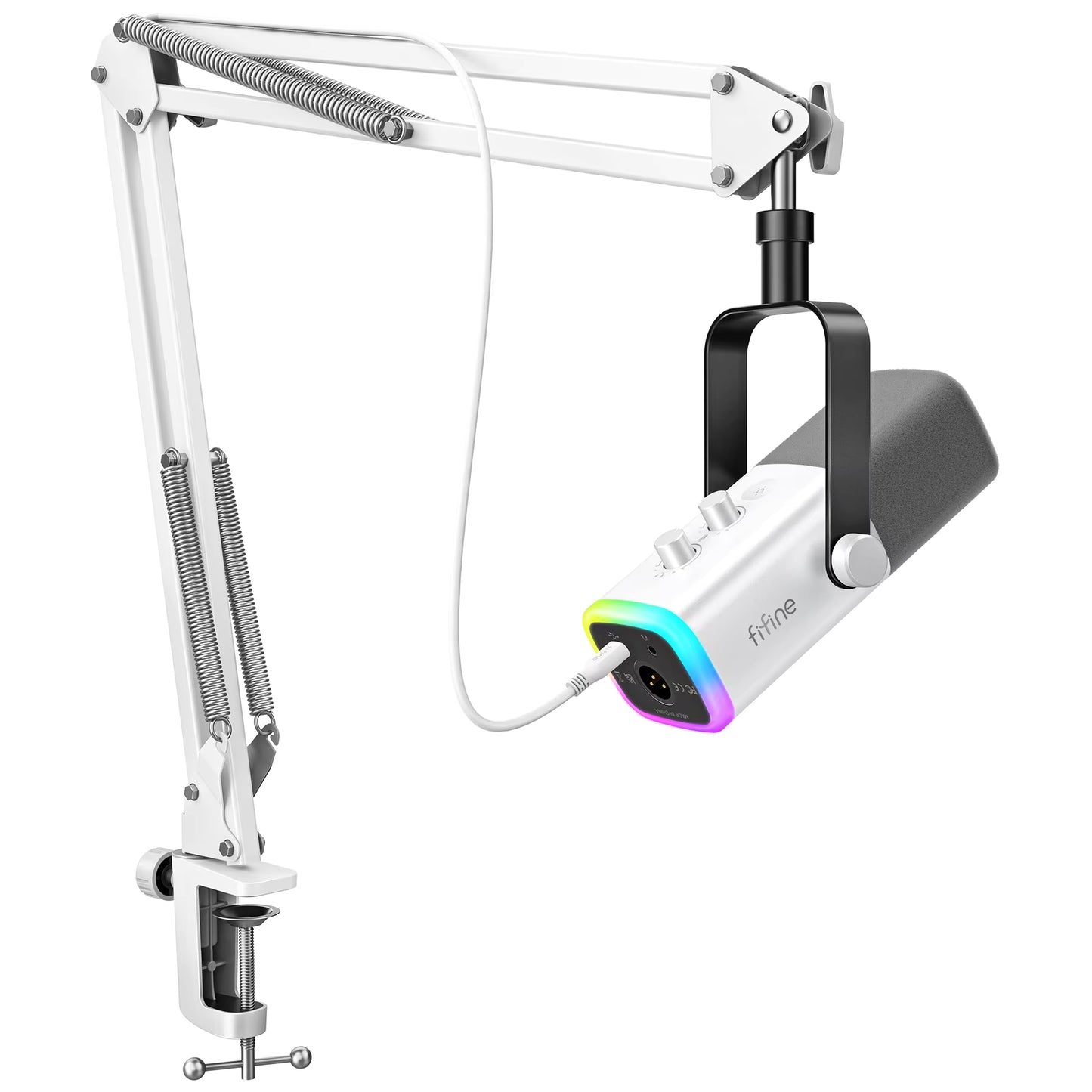 FIFINE AM8T Dynamic XLR USB Microphone Kit with Boom Arm & RGB - Professional Gaming/Streaming Mic Set