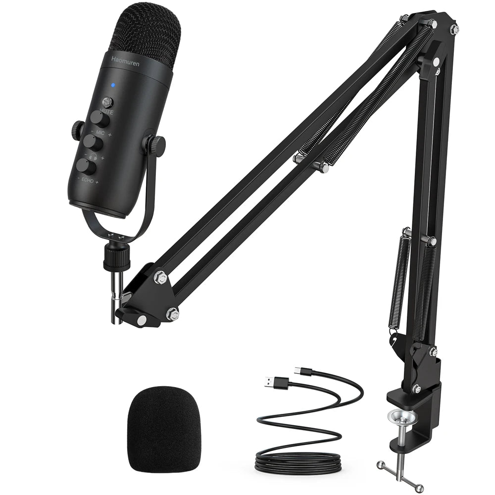 Haomuren Professional USB Streaming Podcast PC Microphone Studio Cardioid Condenser Mic Kit with Boom Arm For Recording YouTube - image 1