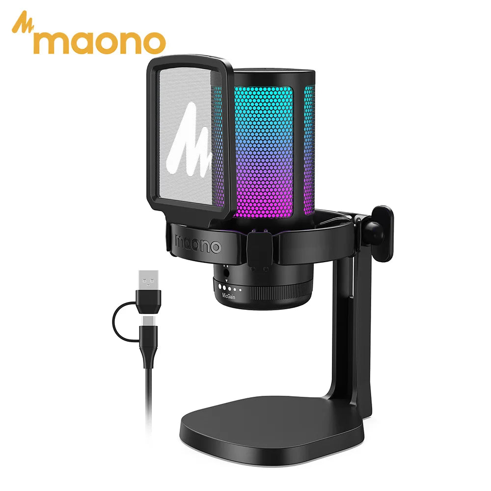 MAONO DGM20 USB Gaming Microphone for PC with RGB Light Noise Reduction Tap-to-Mute Gain Control for Discord Streaming Podcast