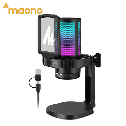 MAONO DGM20 USB Gaming Microphone for PC with RGB Light Noise Reduction Tap-to-Mute Gain Control for Discord Streaming Podcast