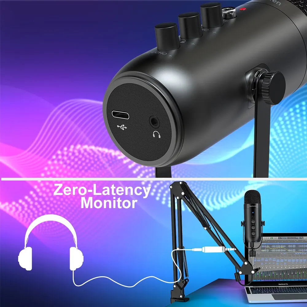 Haomuren Professional USB Streaming Podcast PC Microphone Studio Cardioid Condenser Mic Kit with Boom Arm For Recording YouTube - image 2