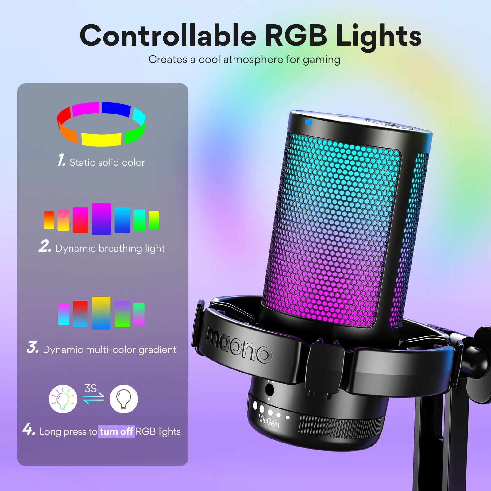 MAONO DGM20 USB Gaming Microphone for PC with RGB Light Noise Reduction Tap-to-Mute Gain Control for Discord Streaming Podcast