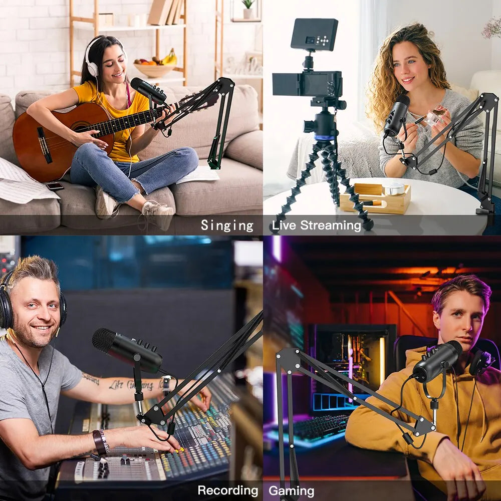 Haomuren Professional USB Streaming Podcast PC Microphone Studio Cardioid Condenser Mic Kit with Boom Arm For Recording YouTube - image 3