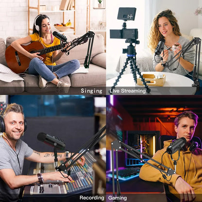 Haomuren Professional USB Streaming Podcast PC Microphone Studio Cardioid Condenser Mic Kit with Boom Arm For Recording YouTube - image 3