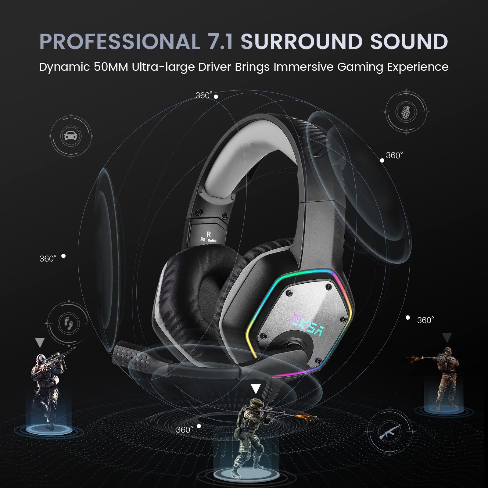 EKSA E1000 USB Gaming Headset with Mic