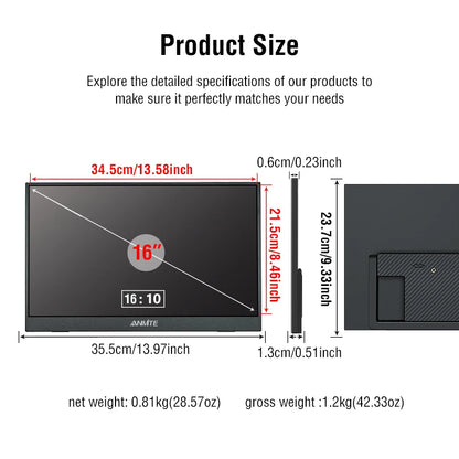 Anmite 16-Inch Portable 1200P HDR Monitor