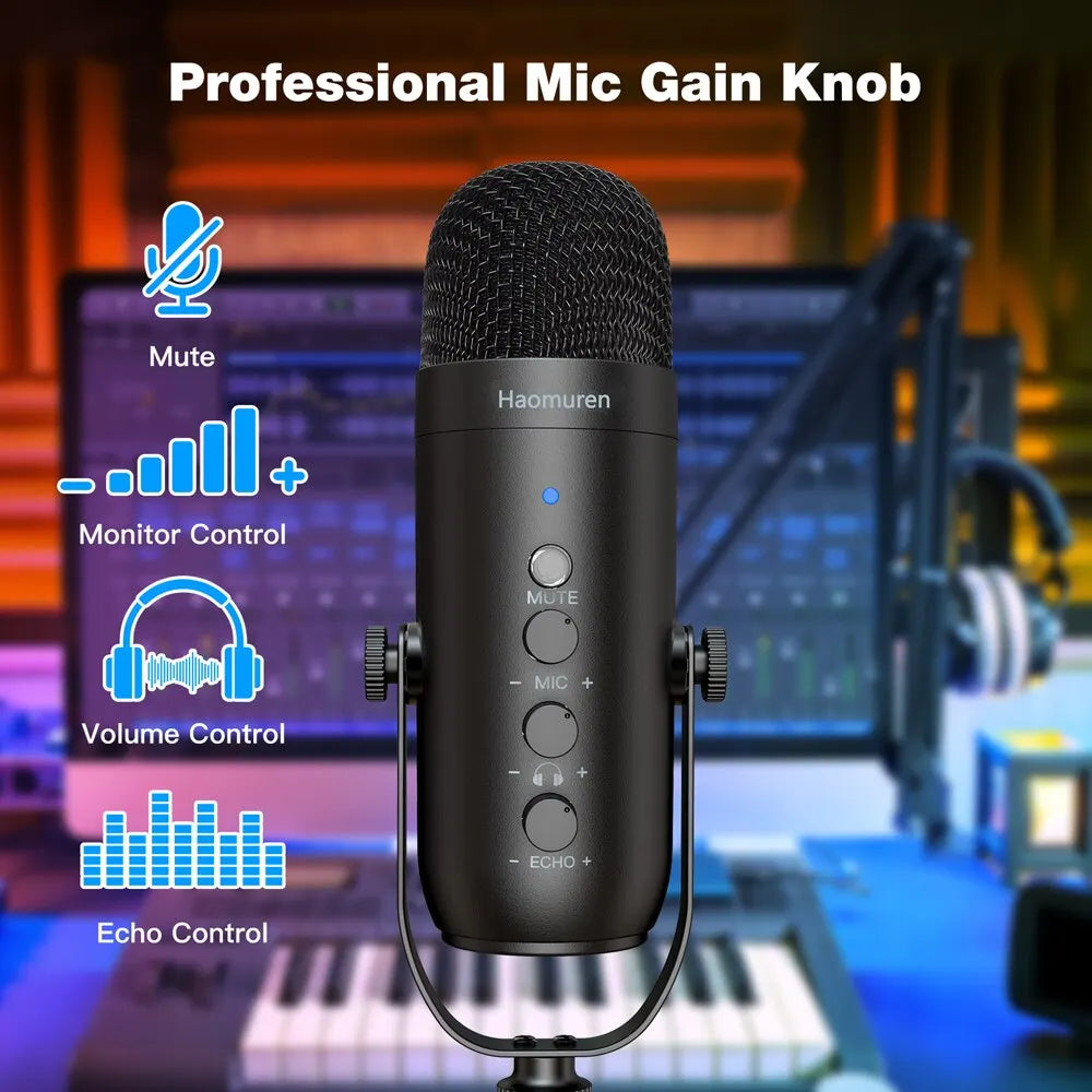 Haomuren Professional USB Streaming Podcast PC Microphone Studio Cardioid Condenser Mic Kit with Boom Arm For Recording YouTube - image 5