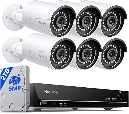 REOLINK 8CH 5MP Super HD Home Security Camera System RLK8-410B6-5MP | 6pcs 5MP Wired Outdoor PoE IP Cameras with Person/Vehicle/Pet Detection, 4K/8MP 8CH NVR with 2TB HDD for 24-7 Recording