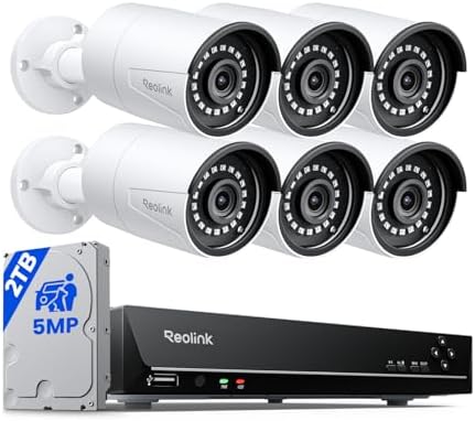 REOLINK 8CH 5MP Super HD Home Security Camera System RLK8-410B6-5MP | 6pcs 5MP Wired Outdoor PoE IP Cameras with Person/Vehicle/Pet Detection, 4K/8MP 8CH NVR with 2TB HDD for 24-7 Recording