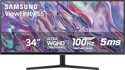 SAMSUNG 34" ViewFinity S50GC Series Ultra-WQHD Monitor, 100Hz, 5ms, HDR10, AMD FreeSync, Eye Care, Borderless Design, PIP, PBP, LS34C502GANXZA, 2023, Black